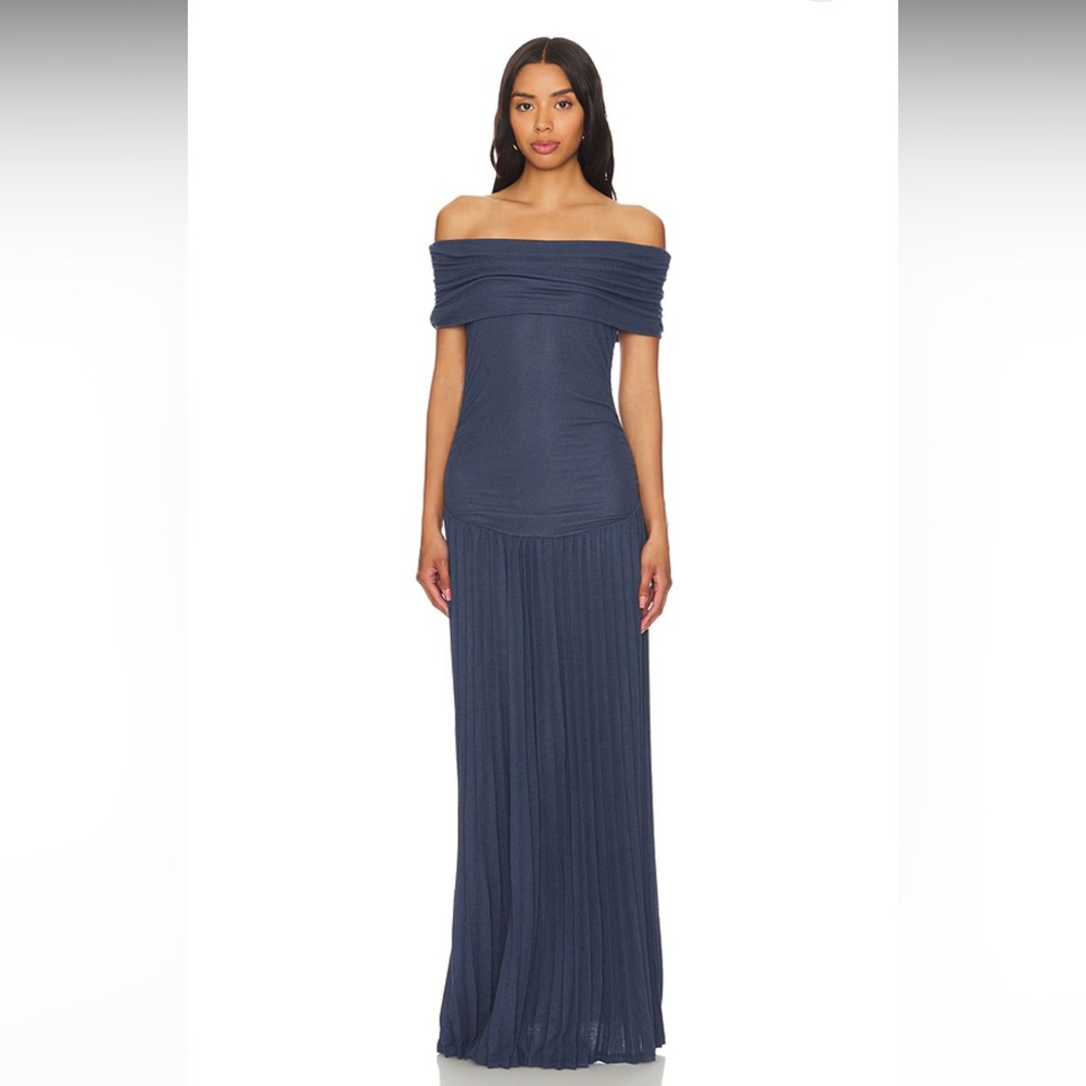 Lioness Off-Shoulder Navy Blue Maxi Dress